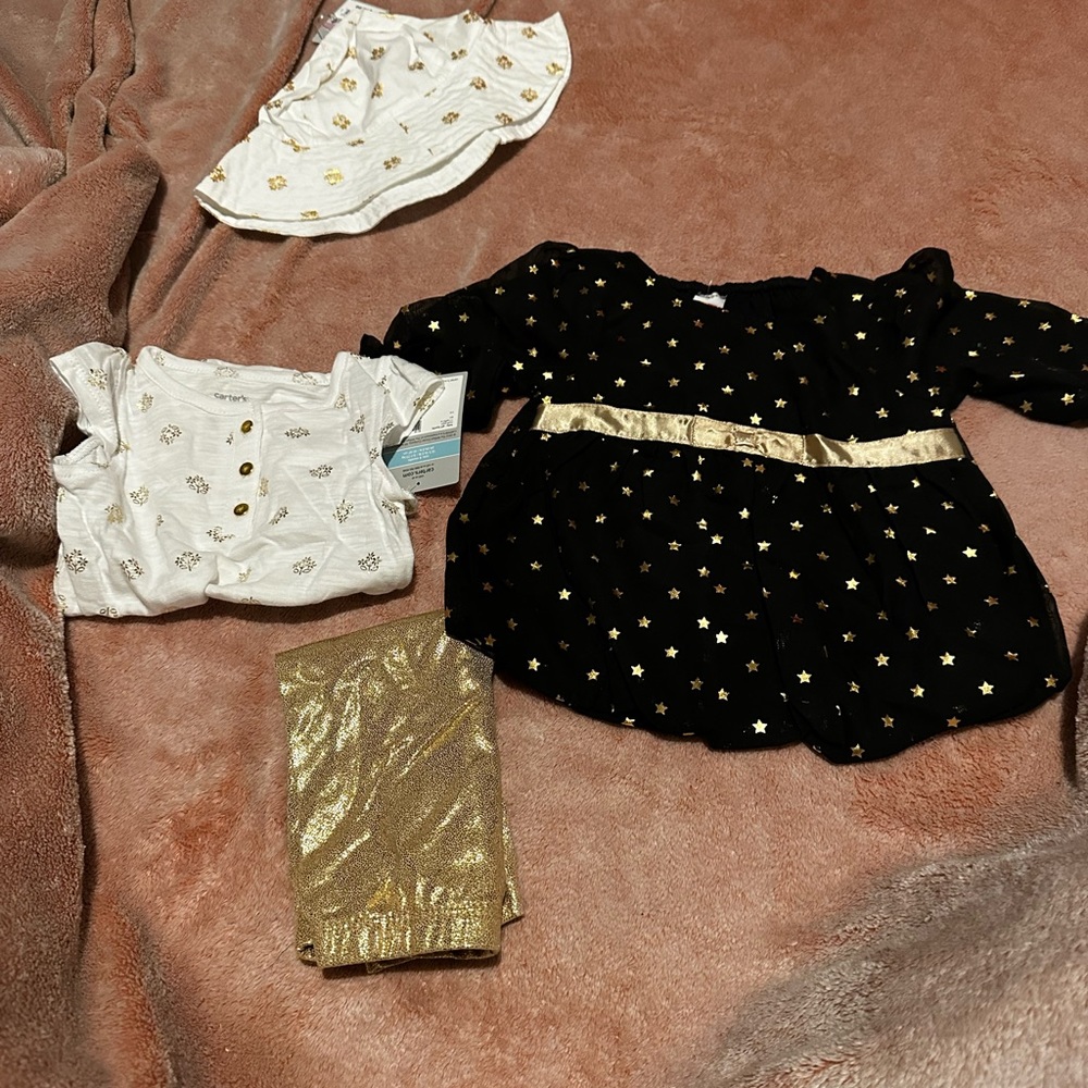 Baby Girl Gold/Black out fit size 6-9 months